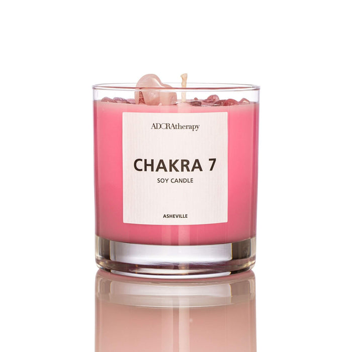 Chakra 7 Soy Candle with Strawberry Quartz Gemstones